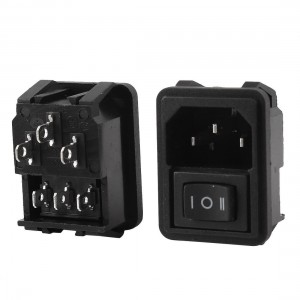 2 Pcs 3 Position Black Rocker Switch IEC320 C14 Inlet Power Socket AC 10A 250V