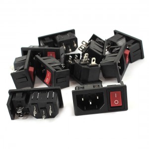 AC 10A 250V ON/OFF Red Button Rocker Switch IEC320 C14 Inlet Power Socket 10 Pcs