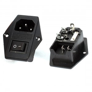 2 Pcs Black SPST Rocker Switch Fuse Holder IEC320 C14 Power Inlet Panel Socket