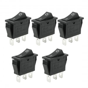 AC 250V 15A 2 Pin SPST Black Rectangle On/Off Rocker Switch 5 Pcs