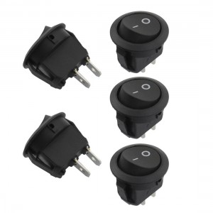 5 Pcs SPST Black Button On/Off Round Rocker Switch AC 6A/250V 10A/125V
