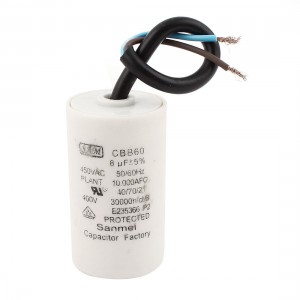 Washing Machine CBB60 2 Wire White Cylinder Shape Motor Capacitor 7uF AC 450V