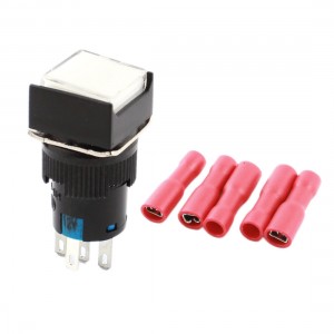DC12V White Light Momentary Rectangle Pushbutton Switch w Wiring Terminals