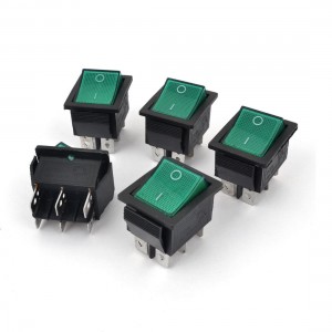 5pcs DPDT I/O 2 Position Green Lamp Boat Rocker Switch 6 Pins AC 250V 15A