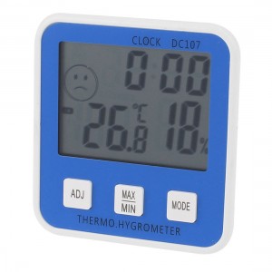 White Blue Housing Indoor Clock Alarm Digital Thermometer w Hygrometer