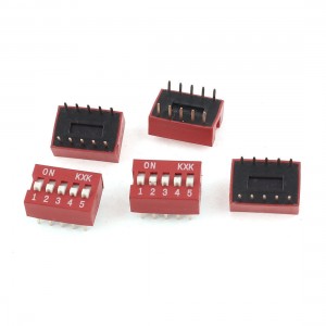 5 Pieces DIP Mount Dual Row 10 Pins 5 Positions Sliding Switch 2.54mm Pitch Red
