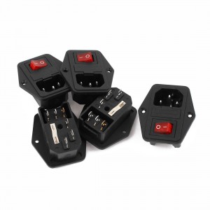5 Pcs IEC320 C14 Red Button Rocker Switch Connector Plug 250V 63A