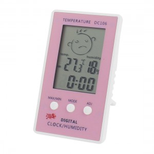 DC106 White Pink Plastic Indoor LCD Digital Thermometer w Hygrometer