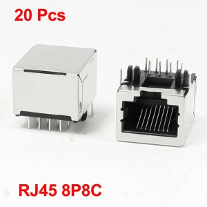 20 Pcs Stainless Steel Shell 8P8C RJ45 PCB Jack Connector 0.7" x 0.6" x 0.5"