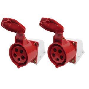 32A 4P+E IEC309-2 AC 220-380V Industrial Panel Mount Socket Connector Red White