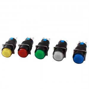 5PCS AC250V 5A Assorted Color Button SPDT Momentary Round Pushbutton Switch 16mm