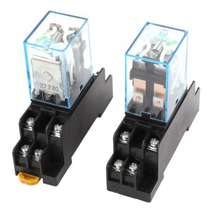 2 Pcs DC 12V Green Light DPDT 35mm DIN Rail Electromagnetic Power Relay + Socket