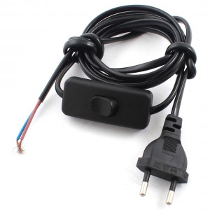 Black EU Plug Light Power Cord Inline Button Switch 1.8M AC110V AC250V