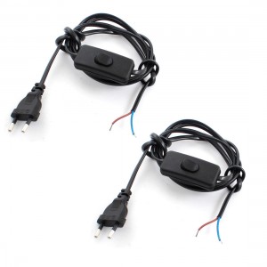 2Pcs Black EU Plug Lamp Power Cord Inline Button Switch 1.8M AC110V AC250V