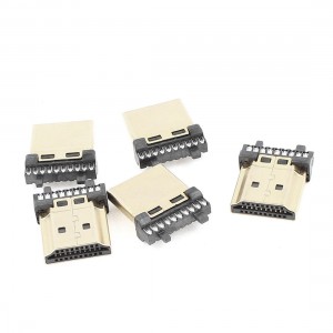 5Pcs Gold Tone Housing Solder Type Male 19Pins HDMI Connectors