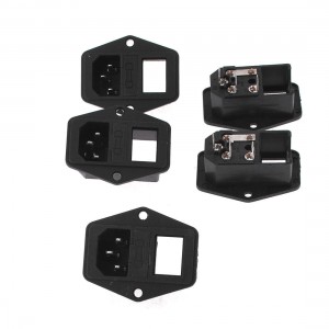 5 x Black 3 Terminals AC 250V 10A IEC320 C14 Inlet Male Power Plug + Fuse Holder