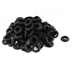 100 x Black Rubber 14mm Open Hole Ring Dual Side Cable Wiring Grommet