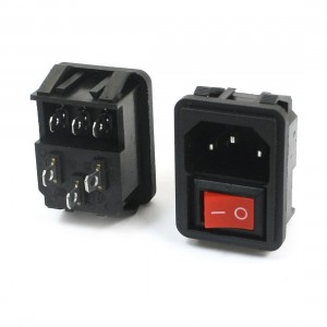 2Pcs Male Power Connector Plug AC250V 10A + Red Rocker Switch