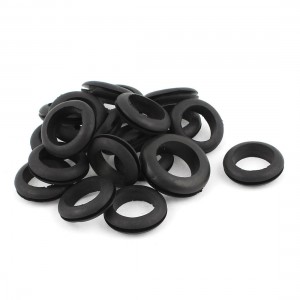 20 x Black Rubber 22mm Open Hole Ring Dual Side Cable Wiring Grommet