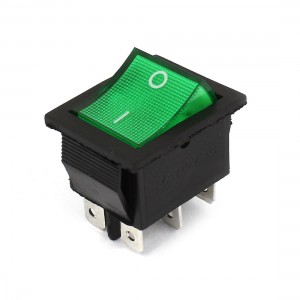 AC220V 15A 6 Pin DPDT ON/OFF 2 Position Green Indicator Rocker Switch