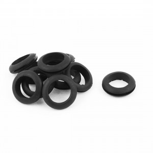 10 x Black Rubber 22mm Open Hole Ring Dual Side Cable Wiring Grommet