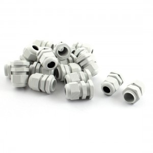 M18 Locknut Thread Type White Plastic Waterproof Cable Gland 5-10mm 20 Pcs