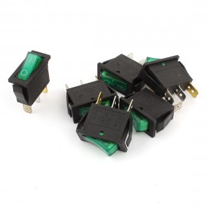 6 Pcs AC 15A/250V 20A/125V 3 Pin ON/OFF Green LED SPST Boat Rocker Switch