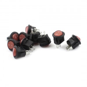 10 Pcs  AC 125V/250V 6A/3A  SPST 2-Pin Red Button Plastic Rocker Switch