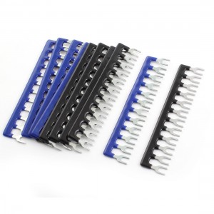 10 Pcs Fork Type 12 Postions Terminal Strip Jumper Black+Blue 400V 10A