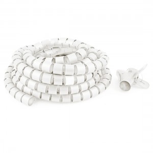 Flexible Spiral Tube Cable Wire Wrap Cord Management w Clip 3Meter 10Ft White