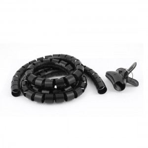 Spiral Tube Cable Wire Wrap Organizer PC Cord Management w Clip 30mmx1.5m Black