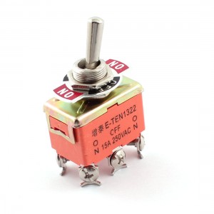 AC250V 15A 12mm DPDT 3-Position ON/OFF/ON Latching Orange Toggle Switch