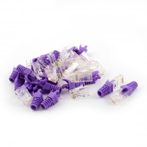 25 Sets RJ45 Network Plug Connector w Purple Boot Cover for Cat5 Cat5e Cable