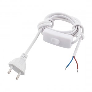 White EU Plug AC110V AC250V Lamp Parts Power Cord Inline Button Switch 1.8M