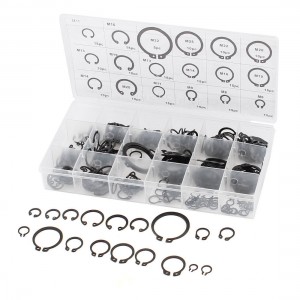 225Pcs Black Metal Retaining Ring Circlip Internal External Fastener Set