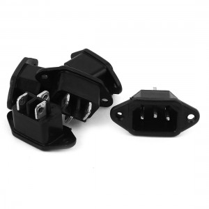 AC 250V 10A IEC320 C14 3 Pin Male Plug Inlet Black Plastic Power Socket 5 Pcs