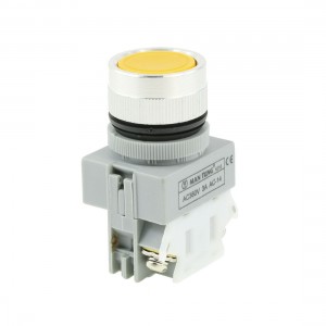 AC 380V 3A 1NO SPST Momentary Action Yellow Flat Push Button Switch