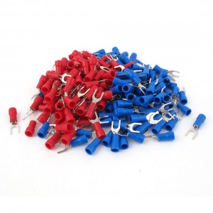 200pcs 22-16 AWG Wire Cable Connector Insulated Fork Spade Terminal #8 Red Blue