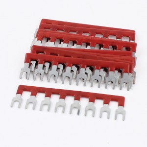 10pcs Fork Type 8 Postions Pre Insulated Terminal Strip Block Red 600V 25A