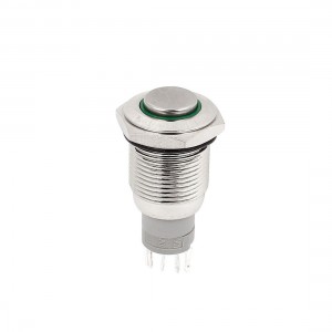 16mm Thread DC 24V Green LED Lamp 5P SPDT 1NO 1NC Momentary Push Button Switch