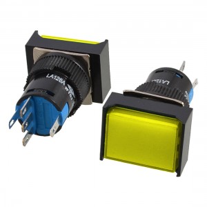 2 Pcs Panel Mount Yellow Light Rectangle Momentary Push Button Switch DC 24V