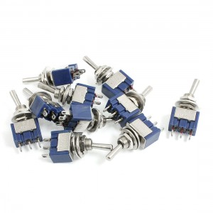 10 Pcs AC 125V 6A SPDT On/Off/On 3P Toggle Switch Blue