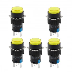 5 Pcs 5P Latching 1NO 1NC Yellow Neon Light Round Push Button Switch DC 12V