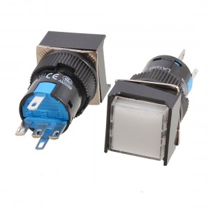 2 Pcs White Square Cap DC 12V Light SPDT 5 Pins Push Button Switch