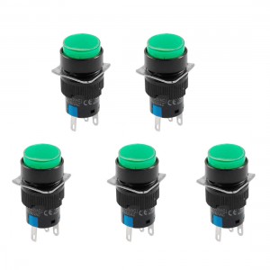 5 x 5 Pin Momentary 1NO 1NC Green Neon Light Round Push Button Switch DC 12V