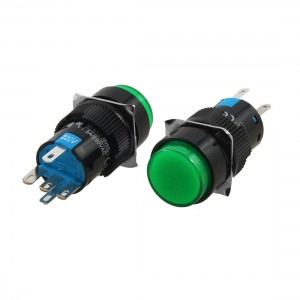 2 Pcs AC 220V Green Light Momentary SPDT Round Push Button Switch AC 250V 5A