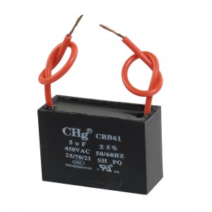 CBB61 Model 5uF AC 450V Rectangle 2-Wire Non Polar Motor Run Capacitor