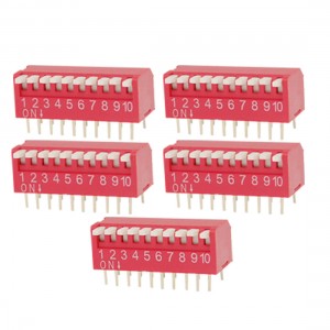 5 Pcs 2.54mm Pitch 10 Position Slide Type DIP Switch Red Kyjzb