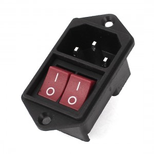 AC 250V 6A 125V 10A Red Dual on Off Rocker Switch IEC320 C14 Inlet Power Socket