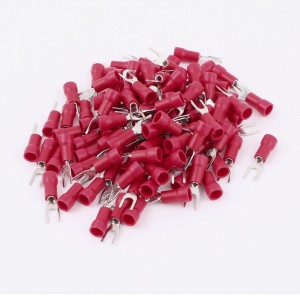 100 Pcs 22-16AWG Red Pre Insulated Electrical Fork Terminal Cable Connector